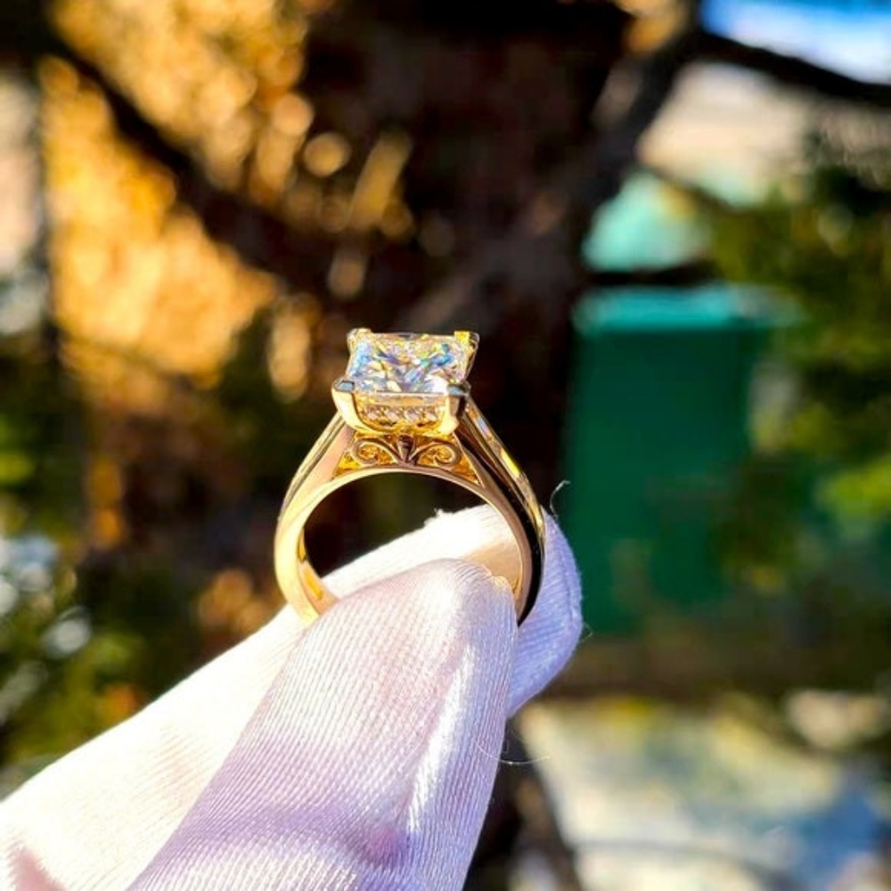 Solid 14k gold 3ct princess moissanite ring